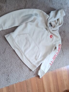 Carhartt Cream Hoodie with Orange Logo